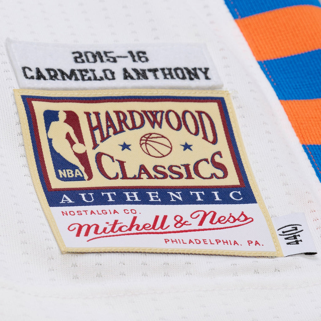 Men's Mitchell & Ness Carmelo Anthony White New York Knicks 2015-16 Hardwood Classics Authentic Jersey
